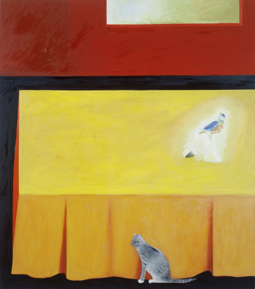 {La nappe jaune, le chat et l'oiseau,} 2003