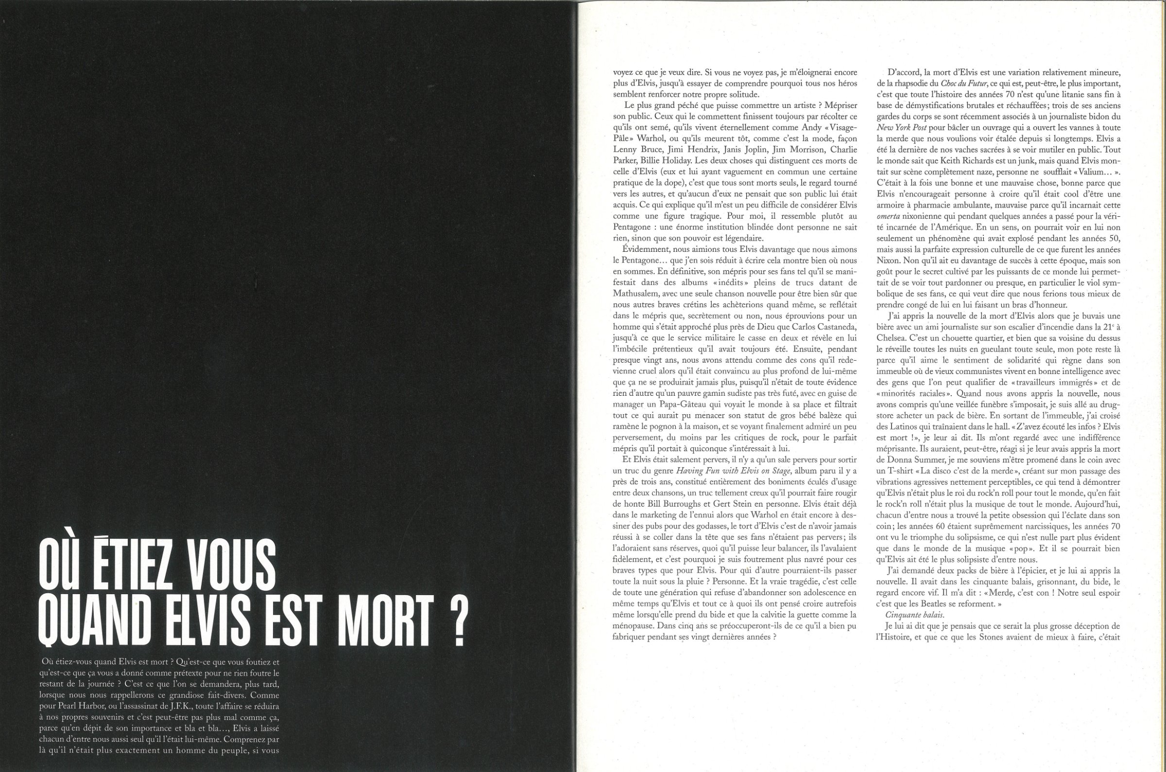 Verso de l'édition Avec les textes de Arnaud Labelle-Rojoux, Lester Bangs et Bono
