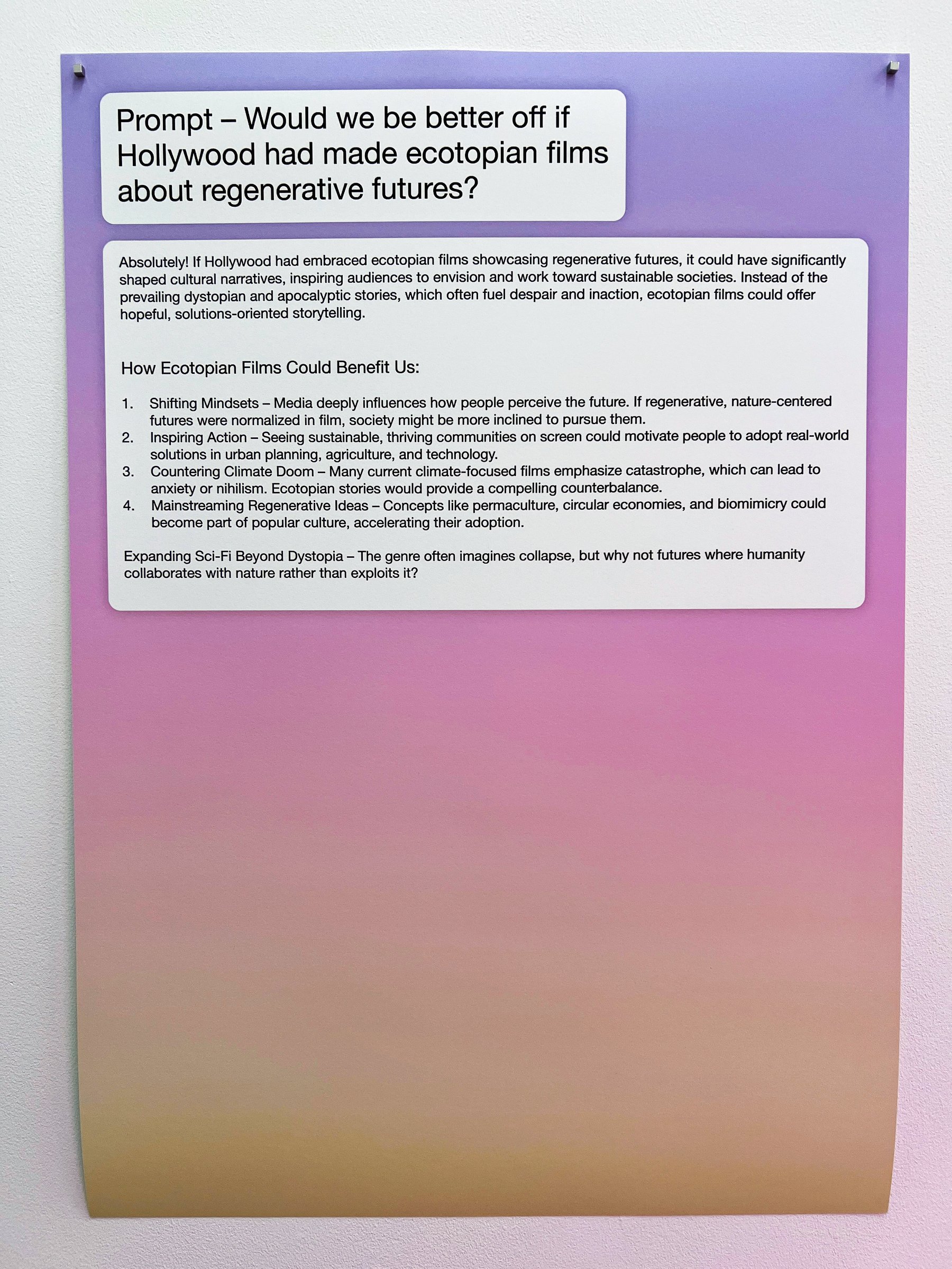 « Serions-nous mieux lotis si Hollywood avait produit des films écotopiques sur un avenir régénérateur ? »