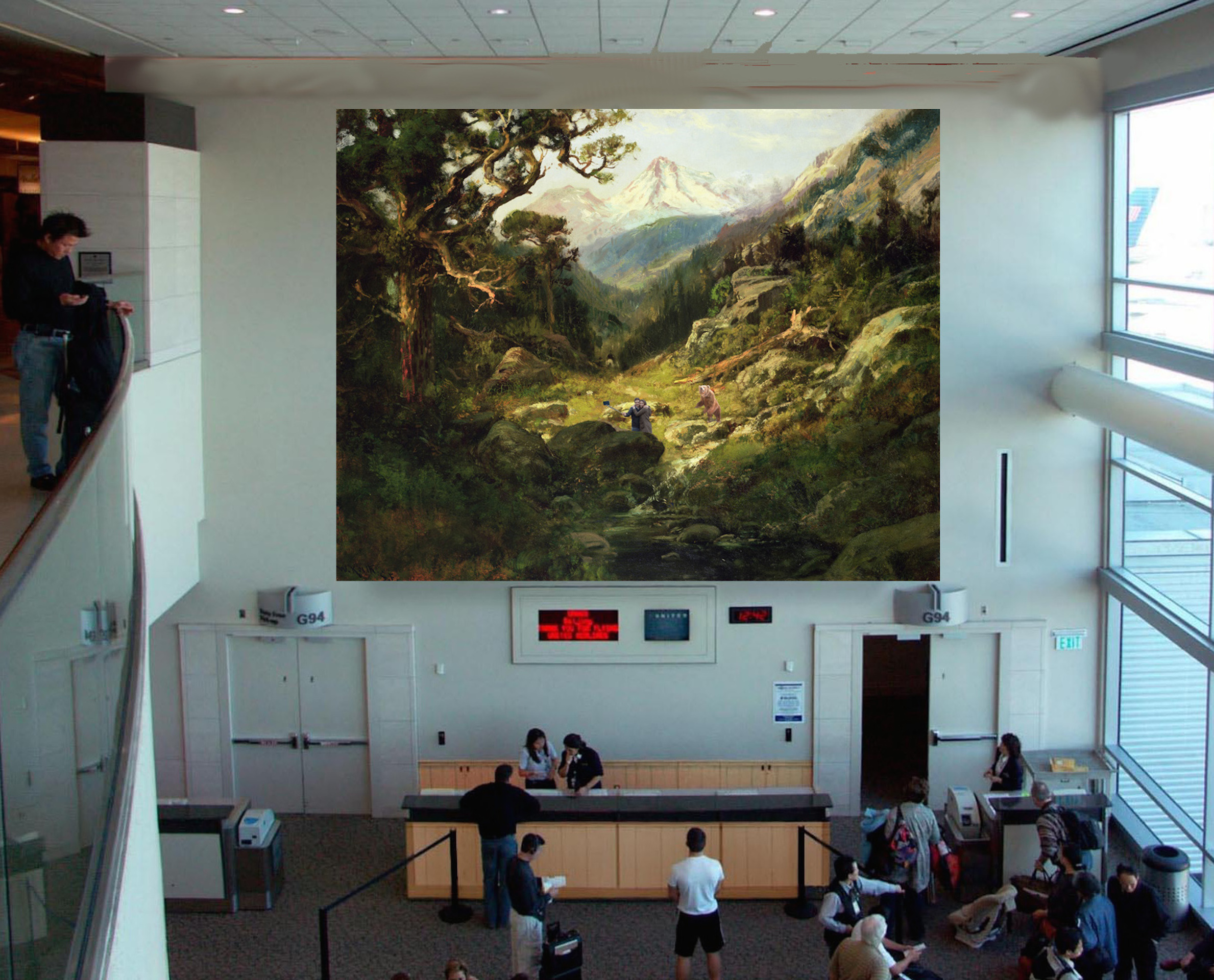 Montage photo de la peinture en situation à l'aéroport de San Francisco