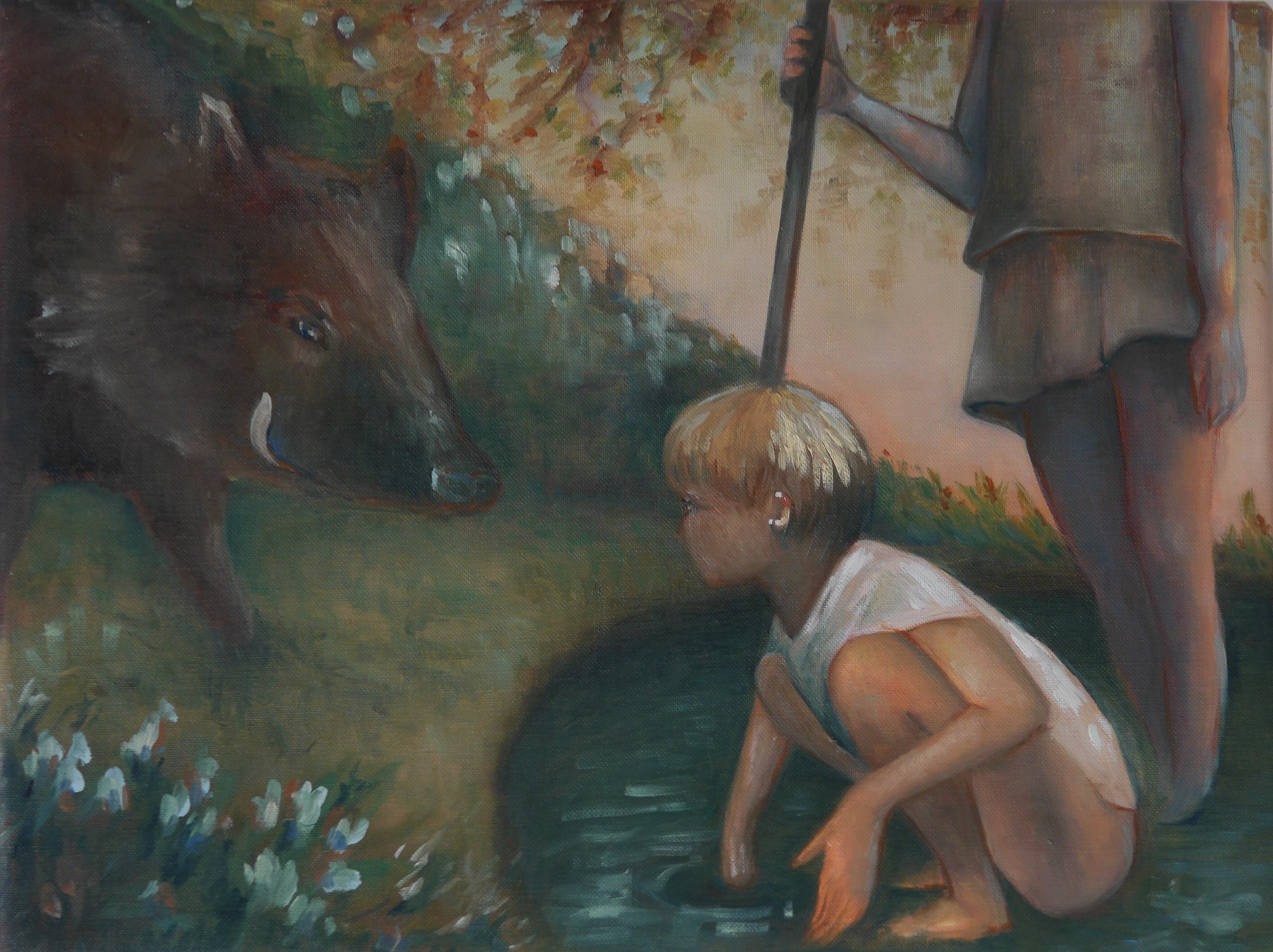 Hélios, peinture à l'huile réalisée par Laura Hubert à partir d'un détail du dessin de Lou-Andréa Lassalle-Villaroya
