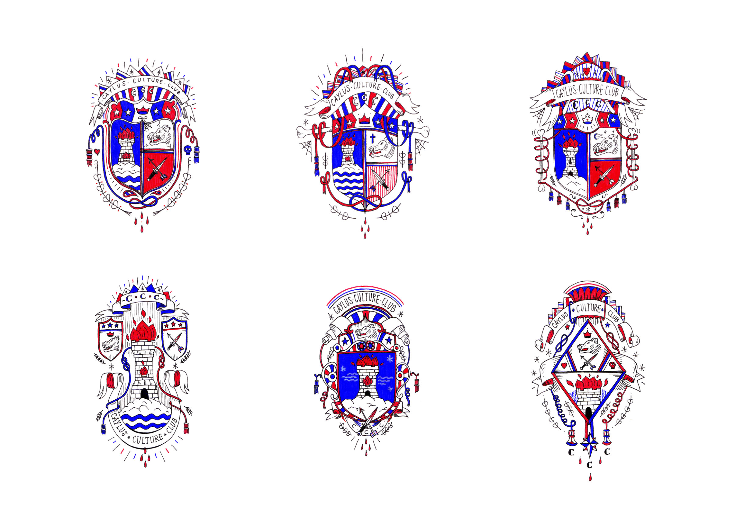 Recherche pour la production des armoiries du Caylus Culture Club pour l'édition du fanzine réalisé avec Stéphane Rouet, Disparate, Bordeaux