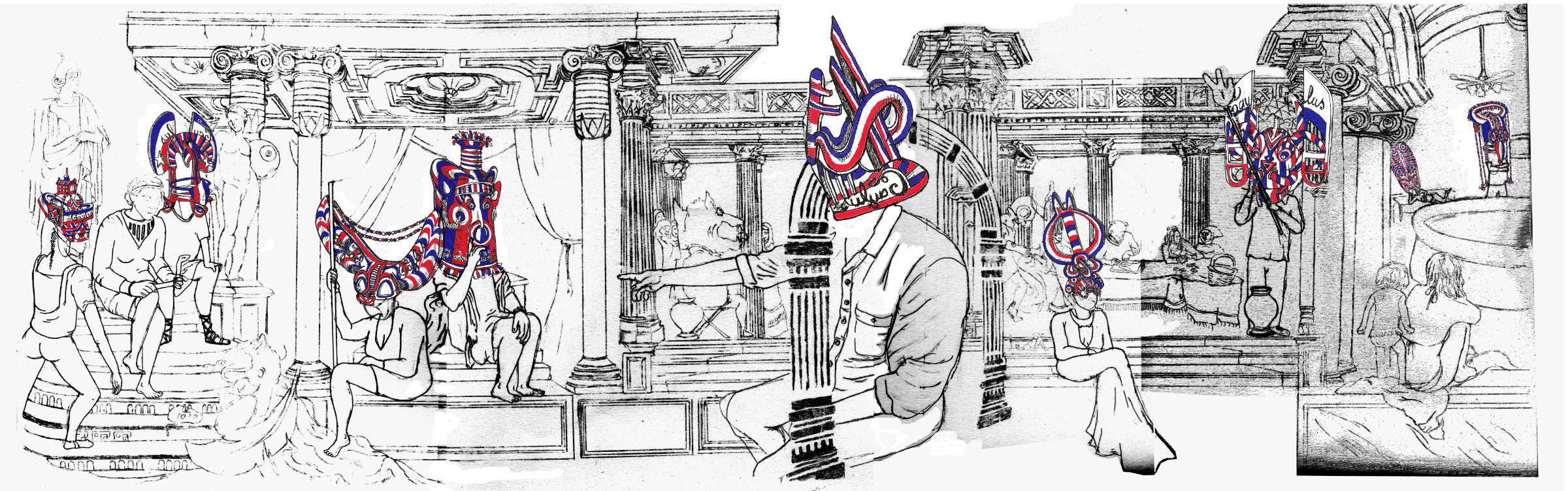 Dessin préparatoire pour la réalisation de la fresque produite pour l'installation Le Club II