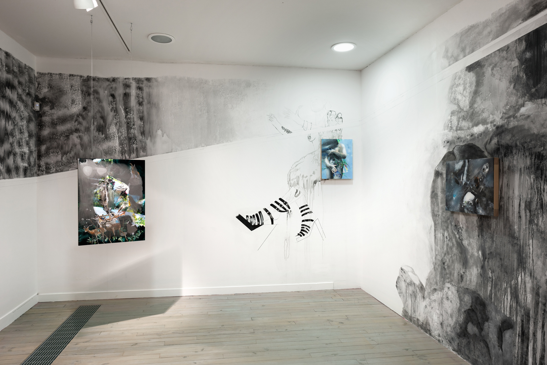 Vue de l'exposition (2e salle « La grotte ») {Par les yeux de la louve, la traversée de la grotte}