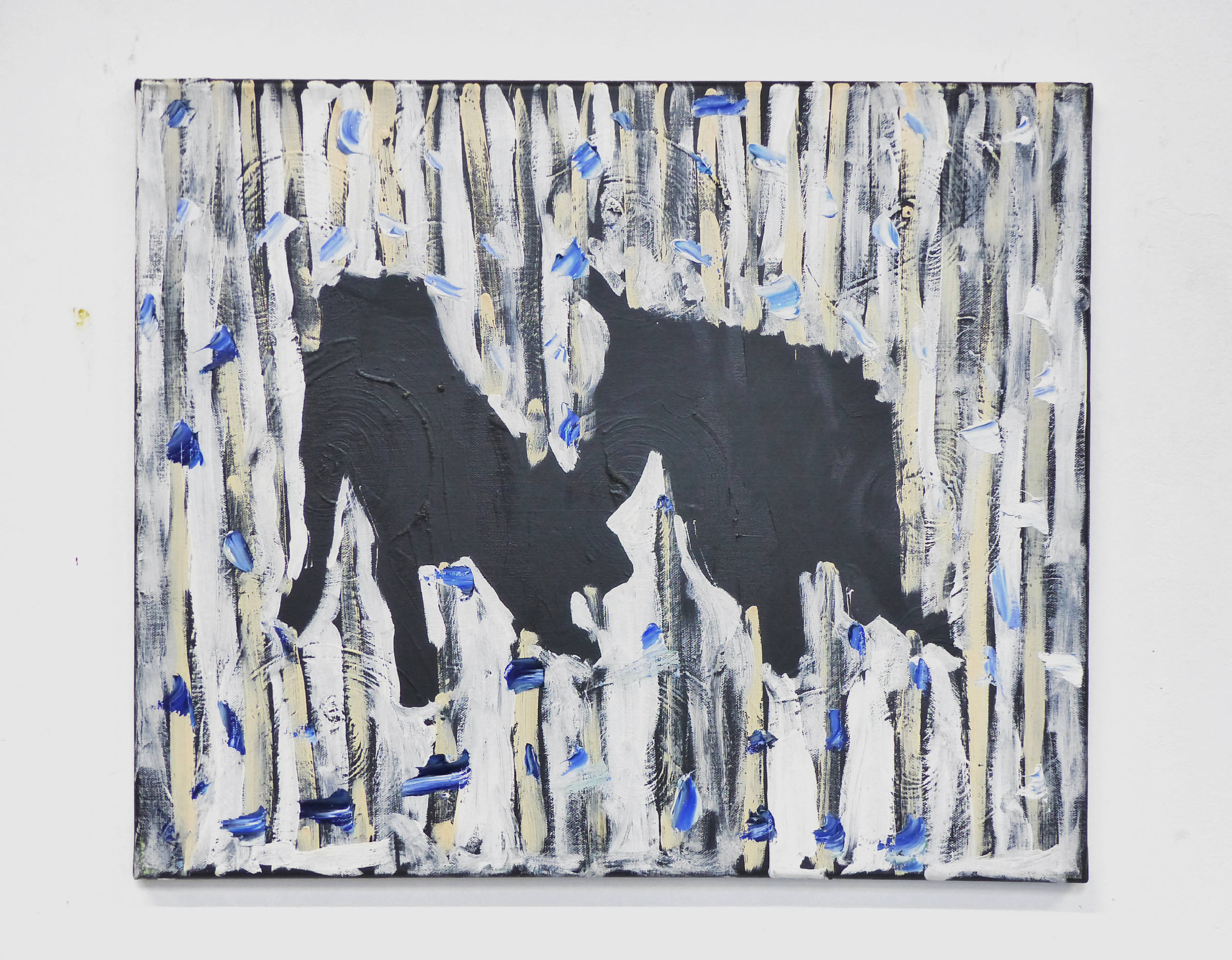 {Deux chiens dans une forêt de bouleaux}, 2017