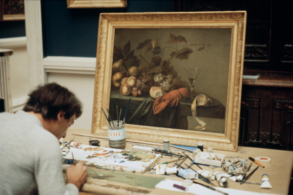 Jean Sabrier peignant un Prélèvement de la {Nature morte au homard}, d'après Jan Davidsz de Heem