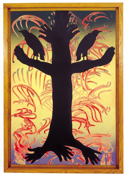 {Deux corbeaux dos à dos sur un arbre perchés,} 1988