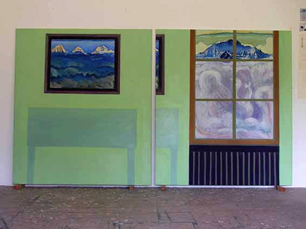 {Au-dessus de la table le tableau de Hodler et ... à travers la fenêtre du musée Jenisch, } 2005
