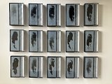 Cassettes de Ferrolithe, 2023 120 empreintes d'une pierre chaude sur papier thermique et bande magnétique Exemplaires uniques pour les jaquettes des cassettes audio du duo Ferrolithe (Kévin Orliange et Alexandre Chanoine) Label Fougère Musique