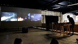 Vue de l'exposition de sortie de résidence « Artiste en Entreprise », Fabrique Pola, Bordeaux, 2019. Commissariat Zébra3 Avec une performance musique live de Guillaume Cassagnol