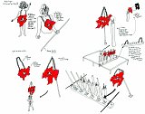 Planche de recherche de motifs pour la confection d'objets à porter : un sanglier, un gland, un raisin, une jeune fille, deux épis de blé et une branche cassée