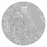 Documentation de la recherche Un cercle d'espace et de temps, carte donnant à voir la zone des déplacements autorisés durant le premier confinement (un kilomètre autour de son domicile, durant une heure par jour).